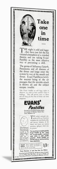 Advert for Evans' Pastilles Against Influenza Infection 1918-null-Mounted Art Print