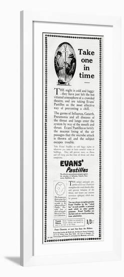 Advert for Evans' Pastilles Against Influenza Infection 1918-null-Framed Premium Giclee Print