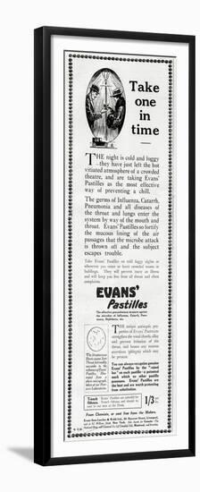 Advert for Evans' Pastilles Against Influenza Infection 1918-null-Framed Premium Giclee Print