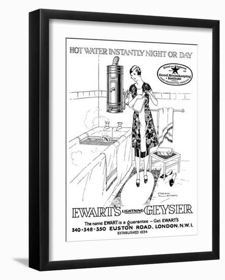 Advert for Ewart's Geyser Hot Water 1927-null-Framed Art Print