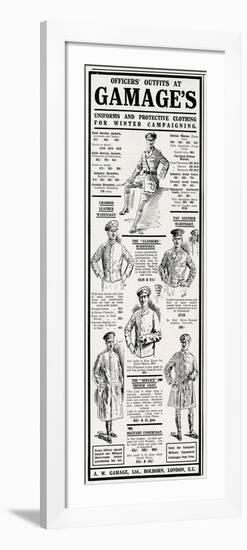 Advert for Gamages Officers Outfits 1915-null-Framed Premium Giclee Print