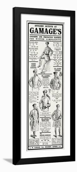 Advert for Gamages Officers Outfits 1915-null-Framed Art Print