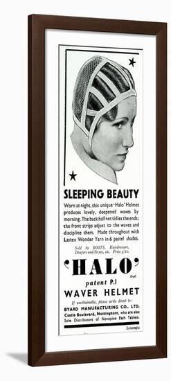 Advert for Halo Sleeping Cap 1936-null-Framed Premium Giclee Print