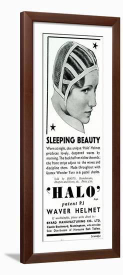 Advert for Halo Sleeping Cap 1936-null-Framed Art Print