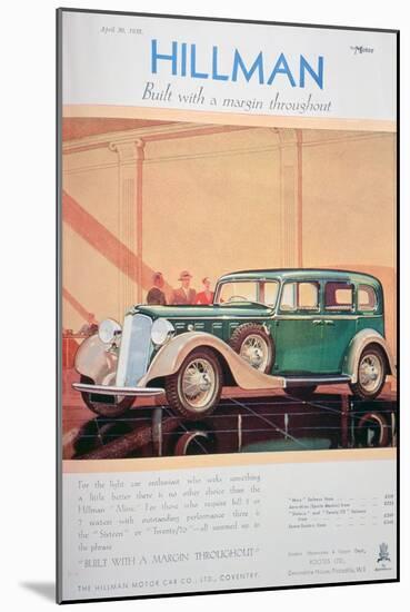 Advert for Hillman Motor Cars, 1935-null-Mounted Giclee Print