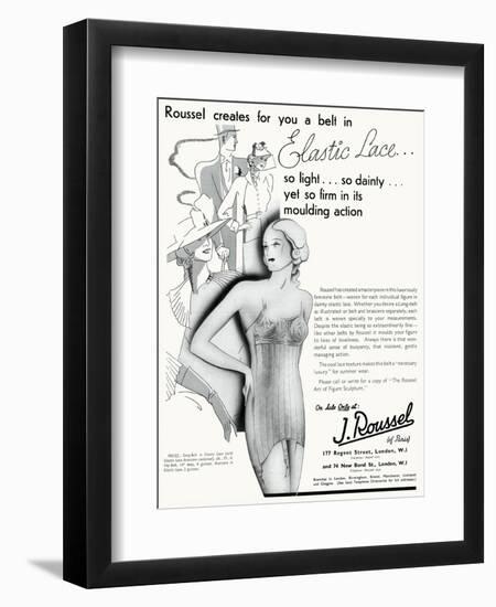 Advert for J. Roussel Lingerie with Elastic Lace Belt 1936-null-Framed Art Print