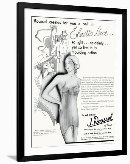 Advert for J. Roussel Lingerie with Elastic Lace Belt 1936-null-Framed Art Print