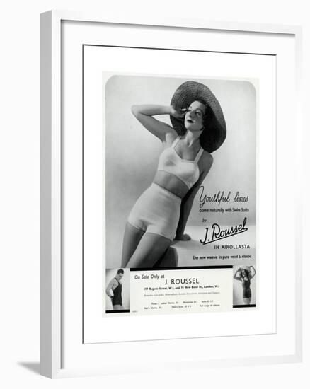 Advert for J. Roussel Swim Suits for Men and Women 1936-null-Framed Giclee Print