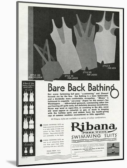Advert for Ribana Pure Wool Bathing Suits 1931-null-Mounted Art Print