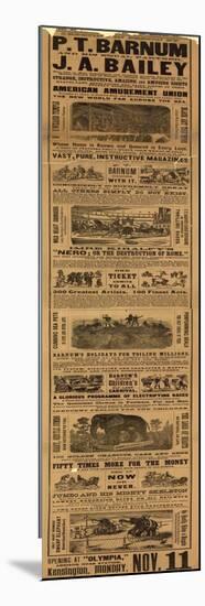 Advert for the Appearance of P T Barnum and J a Bailey's Show at Olympia-null-Mounted Giclee Print