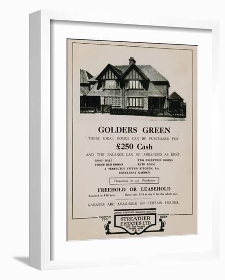 Advert for the Purhcase of a House in Golders Green-null-Framed Giclee Print