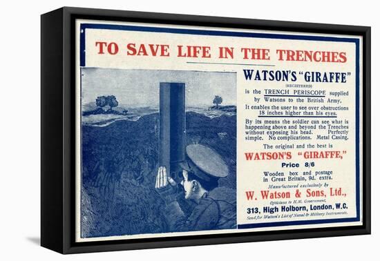 Advert for Watson's Giraffe Trench Periscope 1915-null-Framed Stretched Canvas