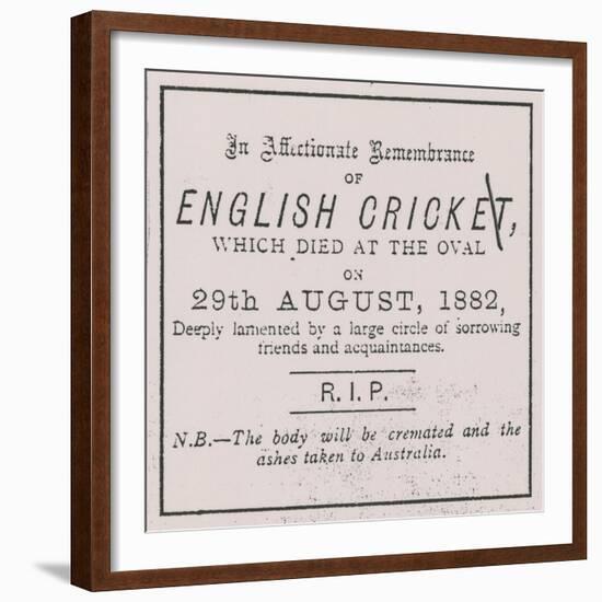 Advert from the Sporting Times in August 1882 Which Introduced the Concept of the Ashes-null-Framed Giclee Print