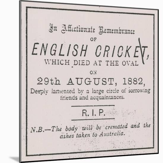 Advert from the Sporting Times in August 1882 Which Introduced the Concept of the Ashes-null-Mounted Giclee Print