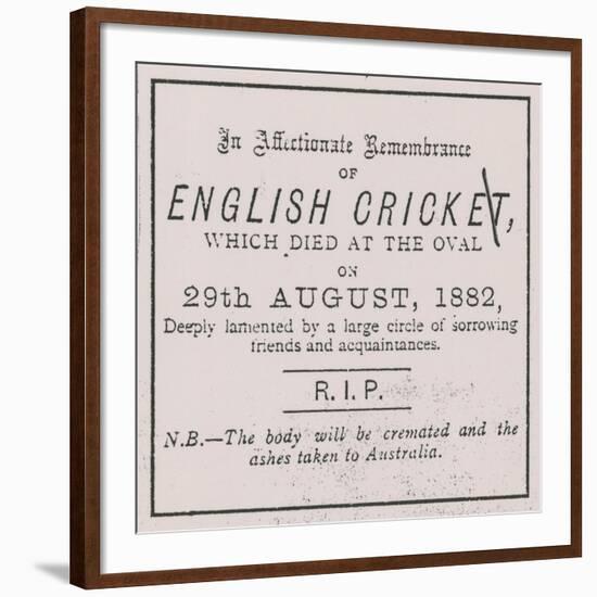 Advert from the Sporting Times in August 1882 Which Introduced the Concept of the Ashes-null-Framed Giclee Print