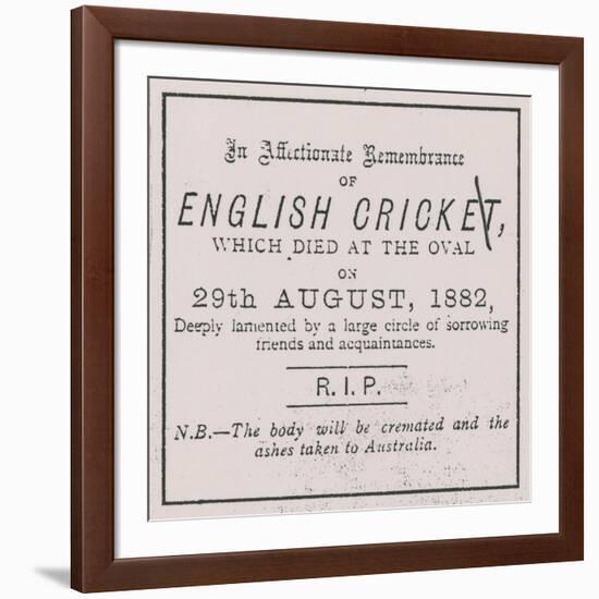 Advert from the Sporting Times in August 1882 Which Introduced the Concept of the Ashes-null-Framed Giclee Print