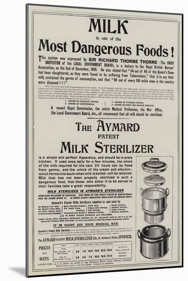 Advertisement, Aymard Milk Sterilizer-null-Mounted Giclee Print