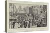 Advertisement, Busy London Corners, an Everyday Scene at Ludgate Circus-null-Stretched Canvas