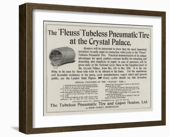 Advertisement, Fleuss Tubeless Pneumatic Tire-null-Framed Giclee Print
