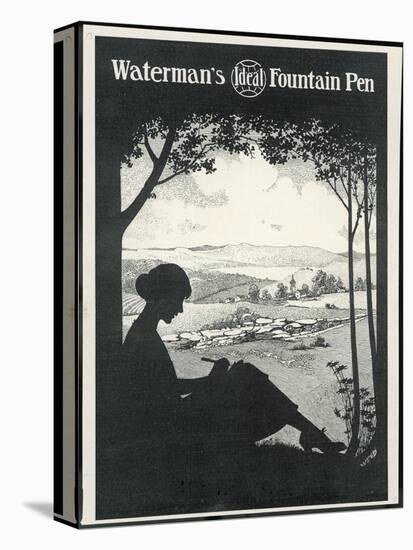 Advertisement for a Fountain Pen Featuring a Silhouette of a Woman Sitting Under a Tree Writing-null-Stretched Canvas