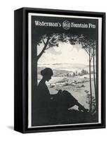 Advertisement for a Fountain Pen Featuring a Silhouette of a Woman Sitting Under a Tree Writing-null-Framed Stretched Canvas