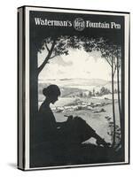 Advertisement for a Fountain Pen Featuring a Silhouette of a Woman Sitting Under a Tree Writing-null-Stretched Canvas