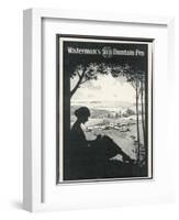 Advertisement for a Fountain Pen Featuring a Silhouette of a Woman Sitting Under a Tree Writing-null-Framed Photographic Print