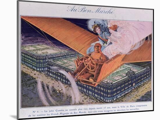 Advertisement for 'Au Bon Marche' Depicting Halley's Comet Flying over the Department Store, 1910-null-Mounted Giclee Print