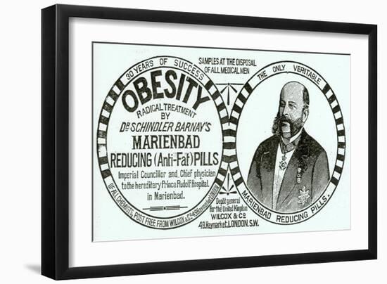 Advertisement for 'Dr. Schindler Barnay's Marienbad Reducing (Anti-Fat) Pills, 1890s-English School-Framed Giclee Print