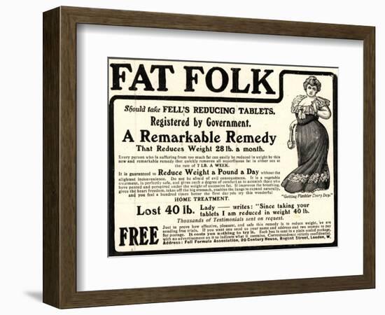 Advertisement for 'Fell's Reducing Tablets', 1910s-English School-Framed Giclee Print