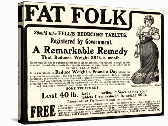 Advertisement for 'Fell's Reducing Tablets', 1910s-English School-Stretched Canvas