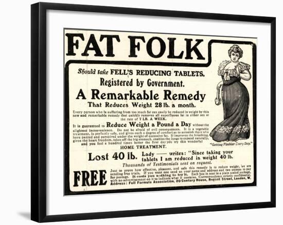 Advertisement for 'Fell's Reducing Tablets', 1910s-English School-Framed Giclee Print