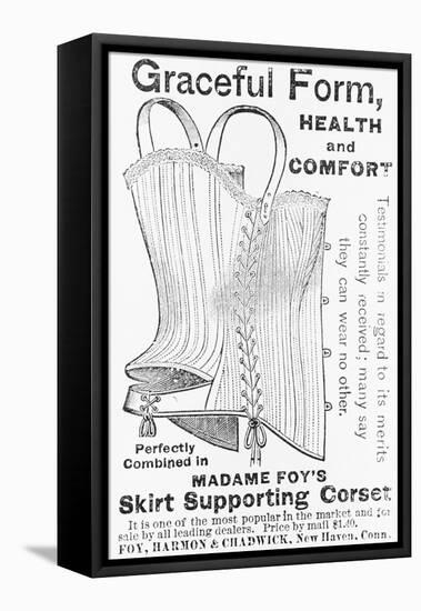 Advertisement for Madame Foy's Skirt Supporting Corset-null-Framed Stretched Canvas