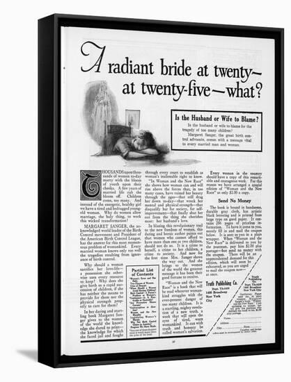 Advertisement for Margaret Sanger's Book on Birth Control-null-Framed Stretched Canvas