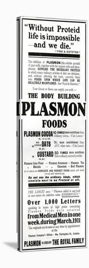 Advertisement for 'Plasmon Foods', 1911-null-Stretched Canvas