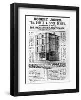 Advertisement for Robert Jones, Tea, Coffee and Spice Dealer, January 1845 (Litho)-English-Framed Giclee Print