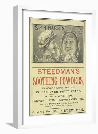 Advertisement For Steedman's Smoothing Powders and Harris' Polishing Paste-Isabella Beeton-Framed Giclee Print
