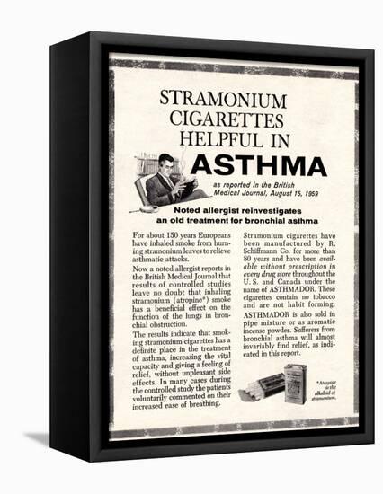 Advertisement for 'stramonium Cigarettes', 1960s-English School-Framed Stretched Canvas