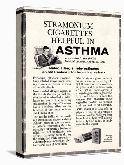Advertisement for 'stramonium Cigarettes', 1960s-English School-Stretched Canvas