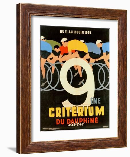 Advertisement for the 9th 'Criterium Du Dauphine Libere' Cycling Race of 1955-null-Framed Giclee Print