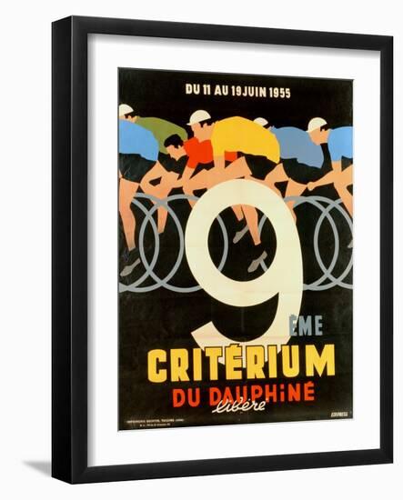 Advertisement for the 9th 'Criterium Du Dauphine Libere' Cycling Race of 1955-null-Framed Giclee Print