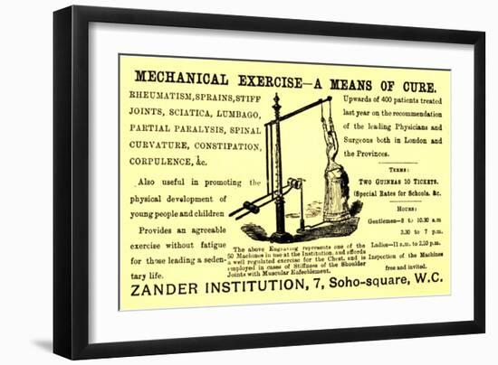 Advertisement for the 'Mechanical Exercise' Available at the 'Zander Institution', 1890s-null-Framed Giclee Print