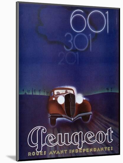 Advertisement for the Peugeot 601, from 'Femina' Magazine, August 1934-null-Mounted Giclee Print