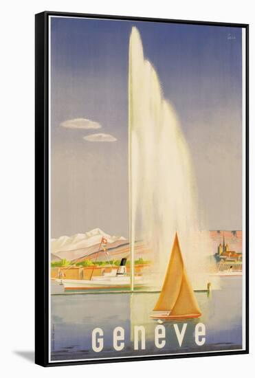 Advertisement for Travel to Geneva, C.1937 (Colour Litho)-Fehr-Framed Stretched Canvas