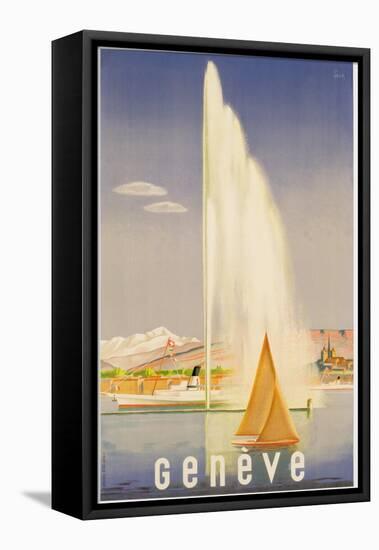 Advertisement for Travel to Geneva, C.1937 (Colour Litho)-Fehr-Framed Stretched Canvas