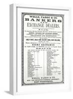 Advertisement For Wells, Fargo and Co. Bankers and Exchange Dealers, 1856-null-Framed Giclee Print