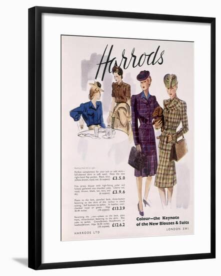 Advertisement for Women's Blouses and Suits at Harrods, 1945-English School-Framed Giclee Print