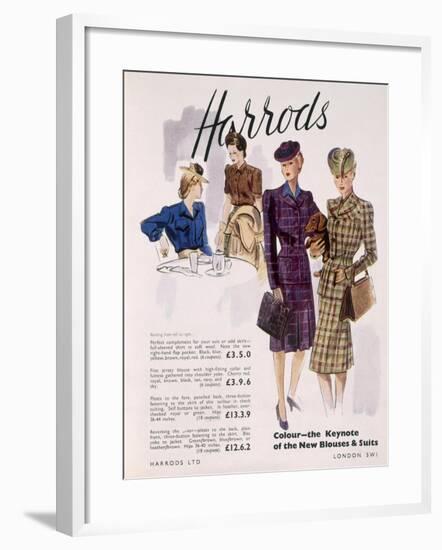 Advertisement for Women's Blouses and Suits at Harrods, 1945-English School-Framed Giclee Print