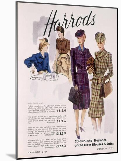 Advertisement for Women's Blouses and Suits at Harrods, 1945-English School-Mounted Giclee Print