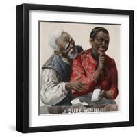 Advertisement of an African-American couple wherein the woman is offering the man a cigar.-Vernon Lewis Gallery-Framed Art Print